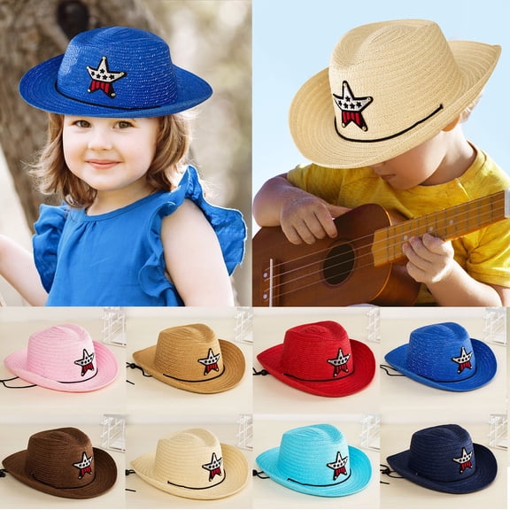Kcolen Kids Cowboy Hat for Girls Boys Western Cowgirl Hat with Buckle Belt Unisex Wide Brim Hat Dress Up Western Style Party