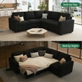 thumbnail image 3 of HONBAY Convertible Linen Upholstered Sectional Sofa Sleeper Pull-Out Sofa Bed with Storage for Living Room Furniture Sets, Velvet Black, 3 of 8