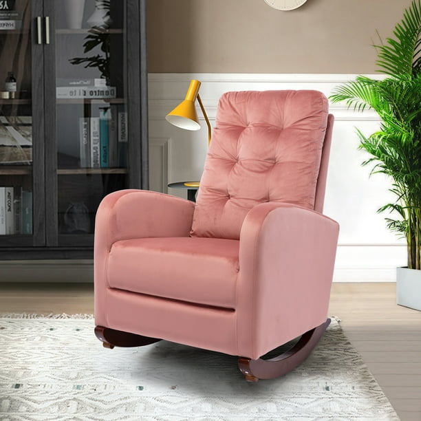 Upholstered Rocking Chair Living Room Chairs Rocker Lounge Armchair Bedroom With Wood Base For Comfy Nursery Pink Com Upholstered Rocking Chair Living Room, Comfy Rocking Chair For Living Room