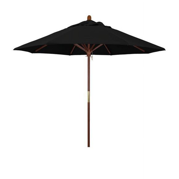 California Umbrella MARE908-5408 9 ft. Wood Market Umbrella Pulley Open Marenti Wood-Sunbrella-Black