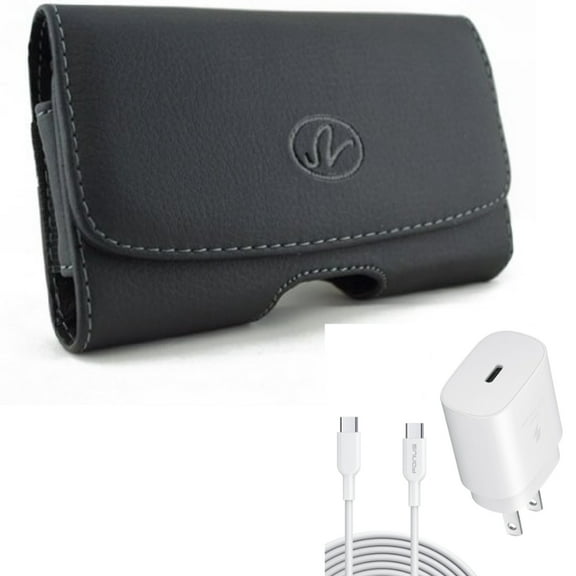 Leather Case Belt Clip w PD Type-C 25W Fast Home Charger for Samsung Galaxy A53 5G,A33 5G Phones - Swivel Holster Loops Cover, 6ft USB-C Cable Quick Power Adapter