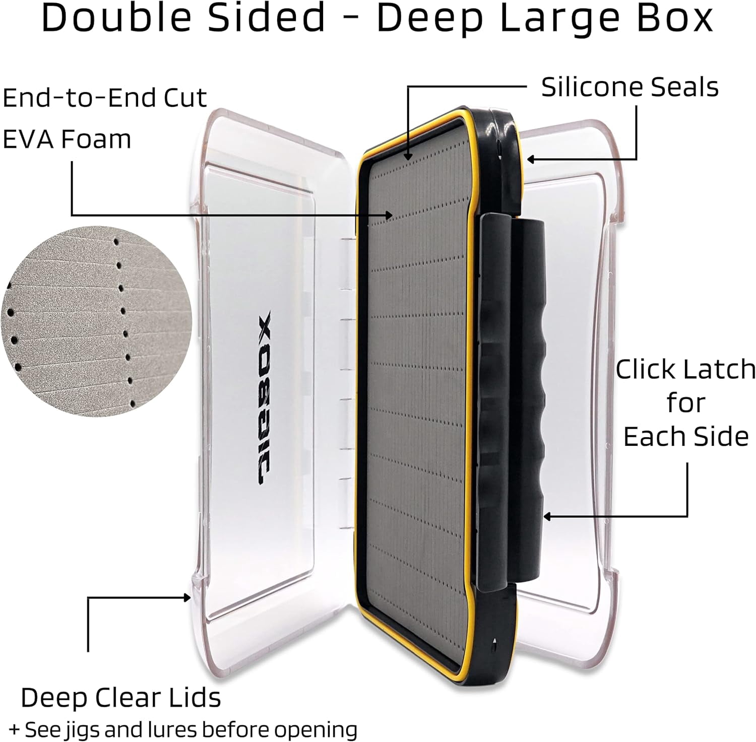 Deep Fishing Organizer Large Double Sided Waterproof Holds Larger Jigs Various Styles Heads Buck Tails Weed Jigs Swim Baits  and Tungsten