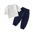 thumbnail image 1 of Spring Summer Children T-shirt Elastic Waist Trouser Set Long Sleeve Round Neck Tops Pants Kit Clothes Birthday Gift White Navy 110cm, 1 of 9