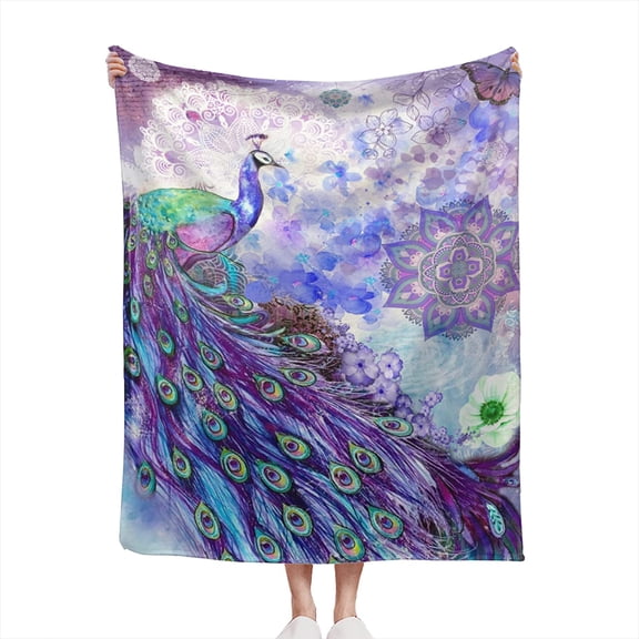 Colorful Peacock Blanket , Peacock Feathers Comfortable Warm Blanket, Light Weight Cozy Plush Blanket ,for All Season Living Room Bedroom Couch 40"x30"