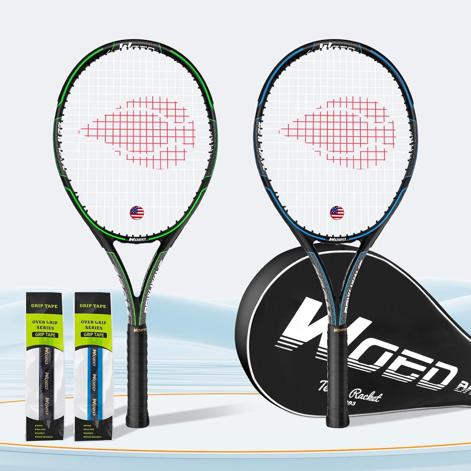 Adult 2 Player Tennis Racket Perfect for Beginner and Professional Players, 27" Speed Tennis Racquet Include Overgrips, Tennis Bag, Vibration Dampes, Covers
