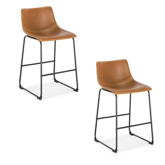 TABOURET DE BAR LANDON avec cuir PU et structure en acier thermolaqué noir mat ENSEMBLE DE 2