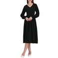thumbnail image 2 of Vestido de suéter A-Line para mujer INSPIRE CHIC 2025 con cuello en V, manga larga, tejido acanalado, talla S, color negro, 2 of 5