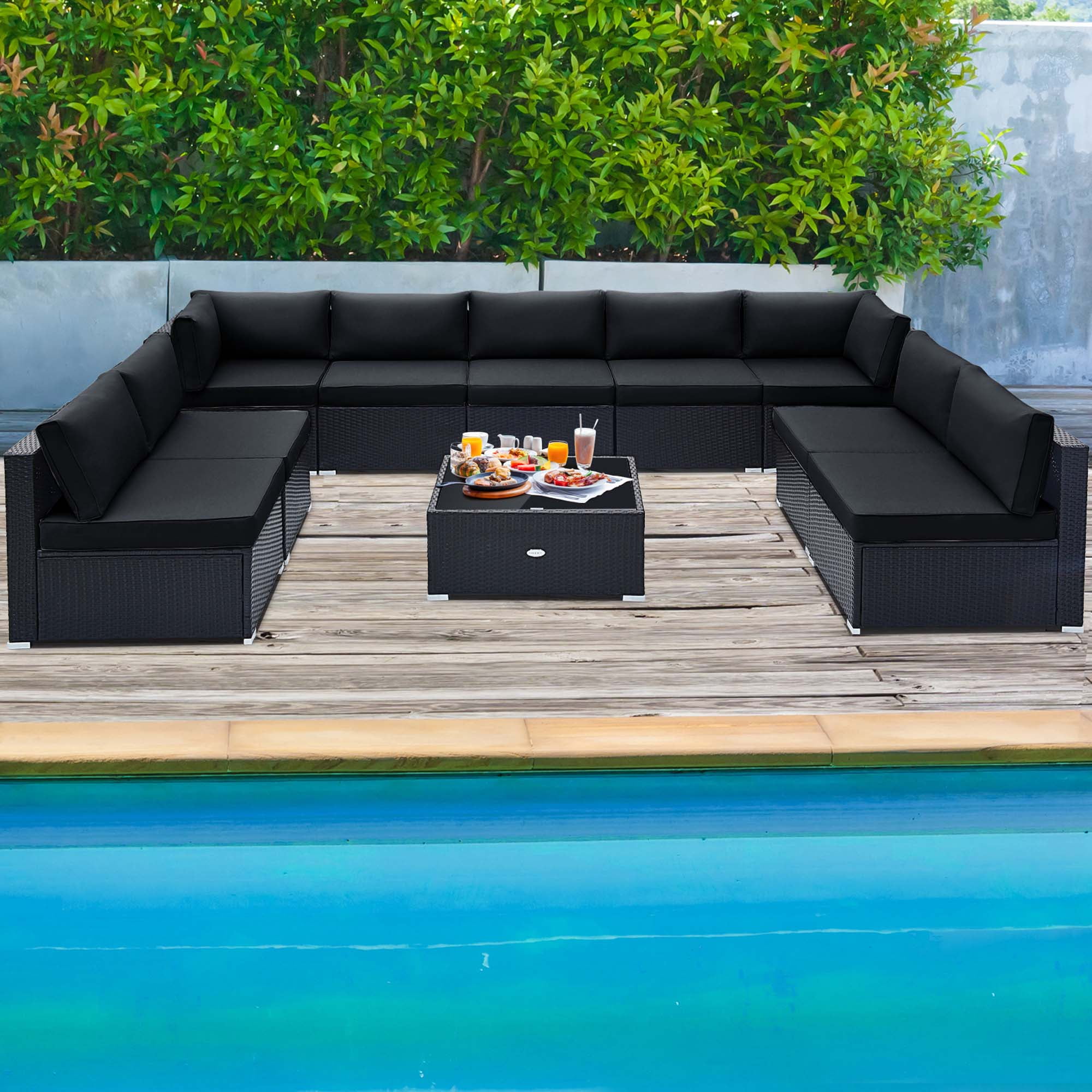 Costway 10 PCS Patio Rattan Furniture Set Outdoor Wicker Sofa Table Cushioned Seat Black