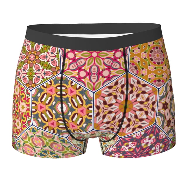 LAKIMCT Boxeurs Respirants pour Hommes à Imprimé Hexagonal Vintage, Boxeurs Ultra Doux Absorbant la Sueur