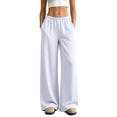 thumbnail image 3 of Nestiefly Sweatpants Women Baggy Wide Leg Pants with Pockets | Straight Leg High Waisted Fleece Fall Winter Sweatpants White 2XL, 3 of 6