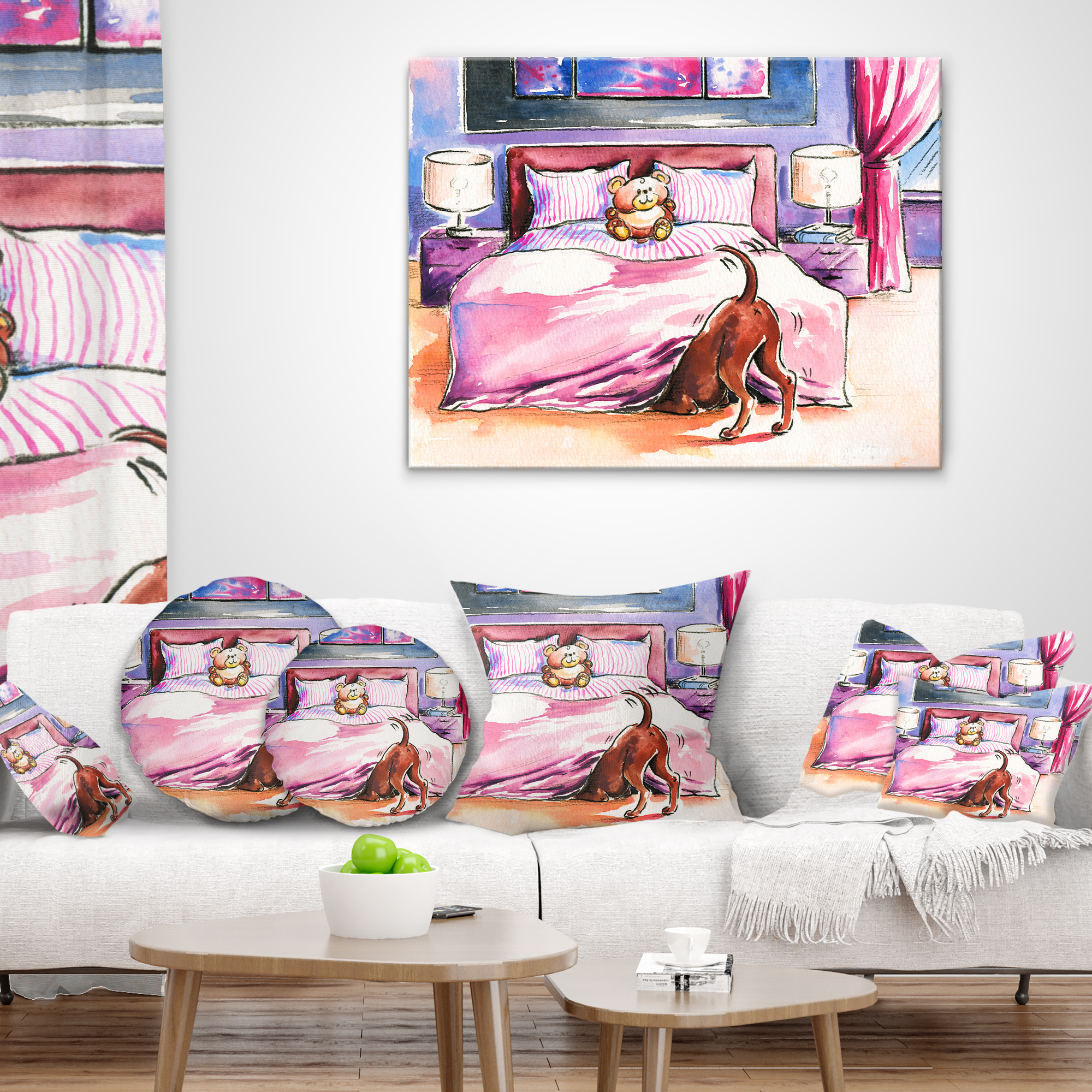 Designart Brown Dog in Bedroom - Animal Throw Pillow - 12x20