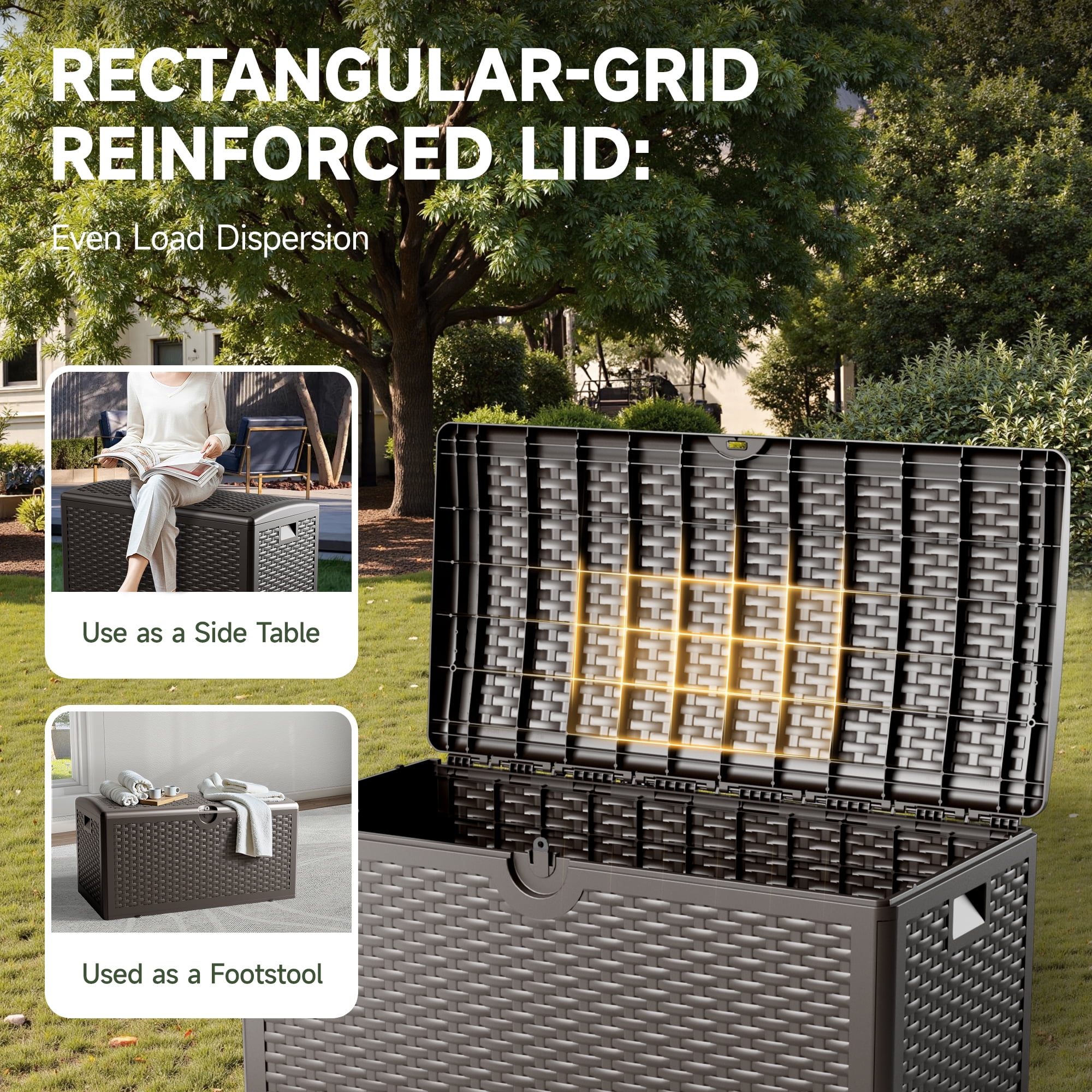80-Gallon Weatherproof Resin Storage Chest, Secure Lockable Design for Outdoor Cushions, Patio Accessories, and Garden Supplies, Brown