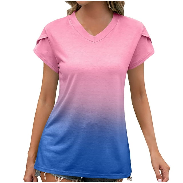 Kovlvoll Hauts pour Femmes Col Rond Manches Courtes Chemises Décontractées à Blocs de Couleur Été Tunique Ample Basique