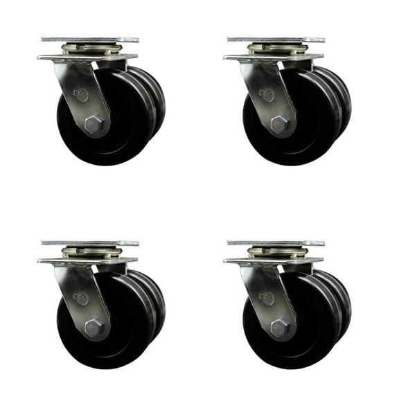 5 Inch Dual Phenolic Wheels Swivel Caster Set with Roller Bearing Service Caster
