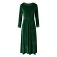 thumbnail image 5 of IWRICH Velvet Dress for Women 2025 Fall Christmas Holiday Dress 3/4 Sleeves Party Formal Dress Green XXXL, 5 of 9