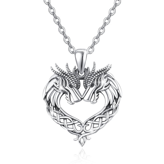 AOVEAO Dragon Necklace 925 Sterling Silver Heart Pendant Necklaces Fashion Jewelry Birthday Xmas Gifts for Women Men Son