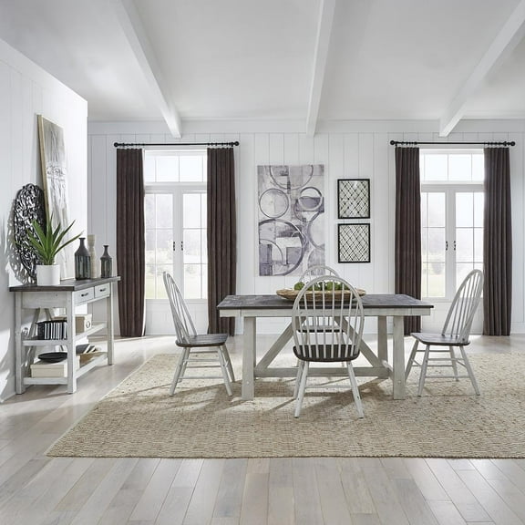 Liberty Furniture Industies, INC Farmhouse Optional 5 Piece Trestle Table Set in Two Tone White w/ Wood Tone Top