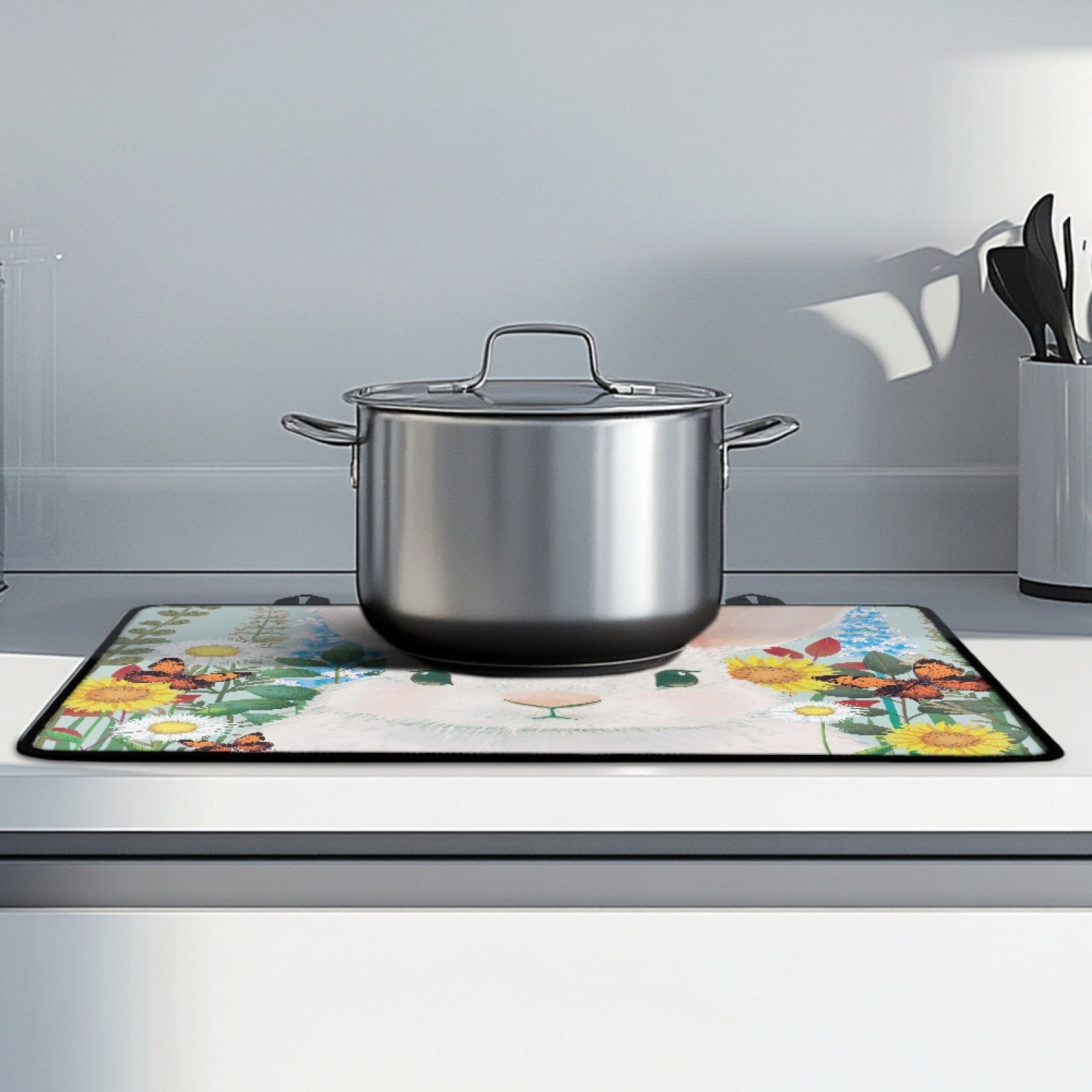 Renewold Ceramic Glass Stove Top Cover for Electric Stove, Non-slip Stove Mat Stovetop Protector Cover Multipurpose Desk Saver Pad for Counter Top, Bunny Butterfly Flower