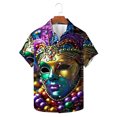 thumbnail image 6 of Feancey Big and Tall Hawaiian Shirts for Men Mardi Gras Beach Party Shirt Short Sleeve Trendy Mask Print Button Down Shirts Novelty Holiday Hawaii Shirt Multicolor 5XL, 6 of 6