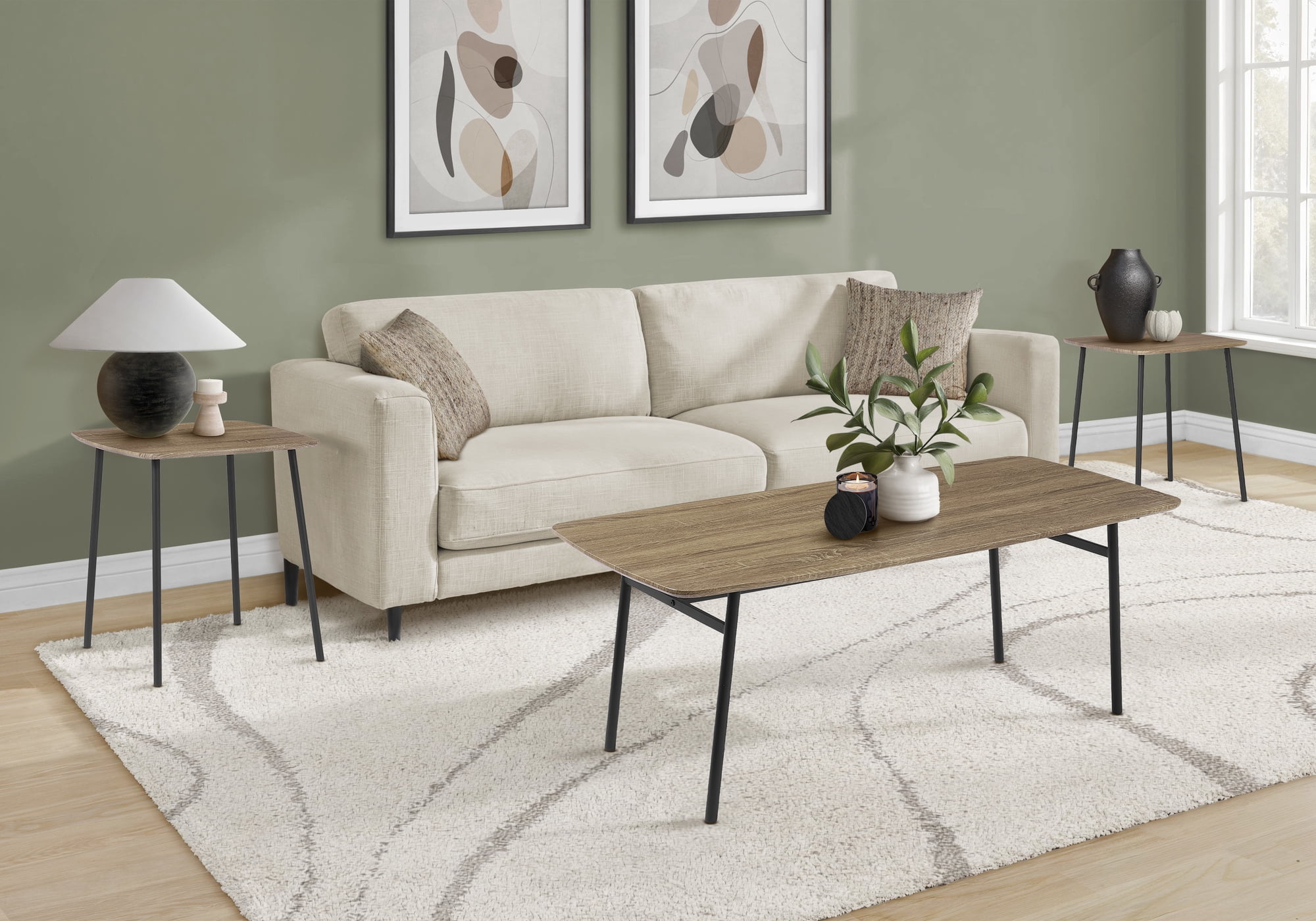 Monarch Specialties - I 7805P Table Set, 3Pcs Set, Coffee, End, Living Room, Dark Taupe Laminate