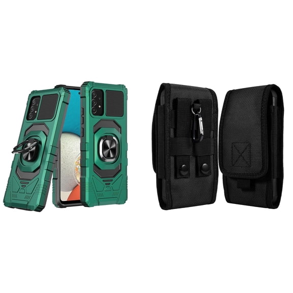 Case with Belt Holster Bundle for Samsung Galaxy A53 5G: Heavy Duty Shield Cover (Midnight Green) and Vertical Rugged Nylon Phone Pouch