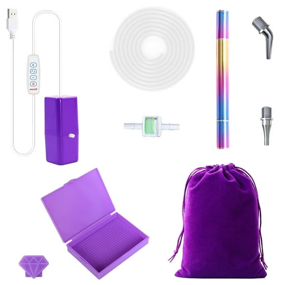 Electric Vacuum Diamond Paint Pen, 3 Suction Levels, No Wax, Diamond Painter Accessories Kit Tool for Setting AB Stones with Storage Tray(Purple)