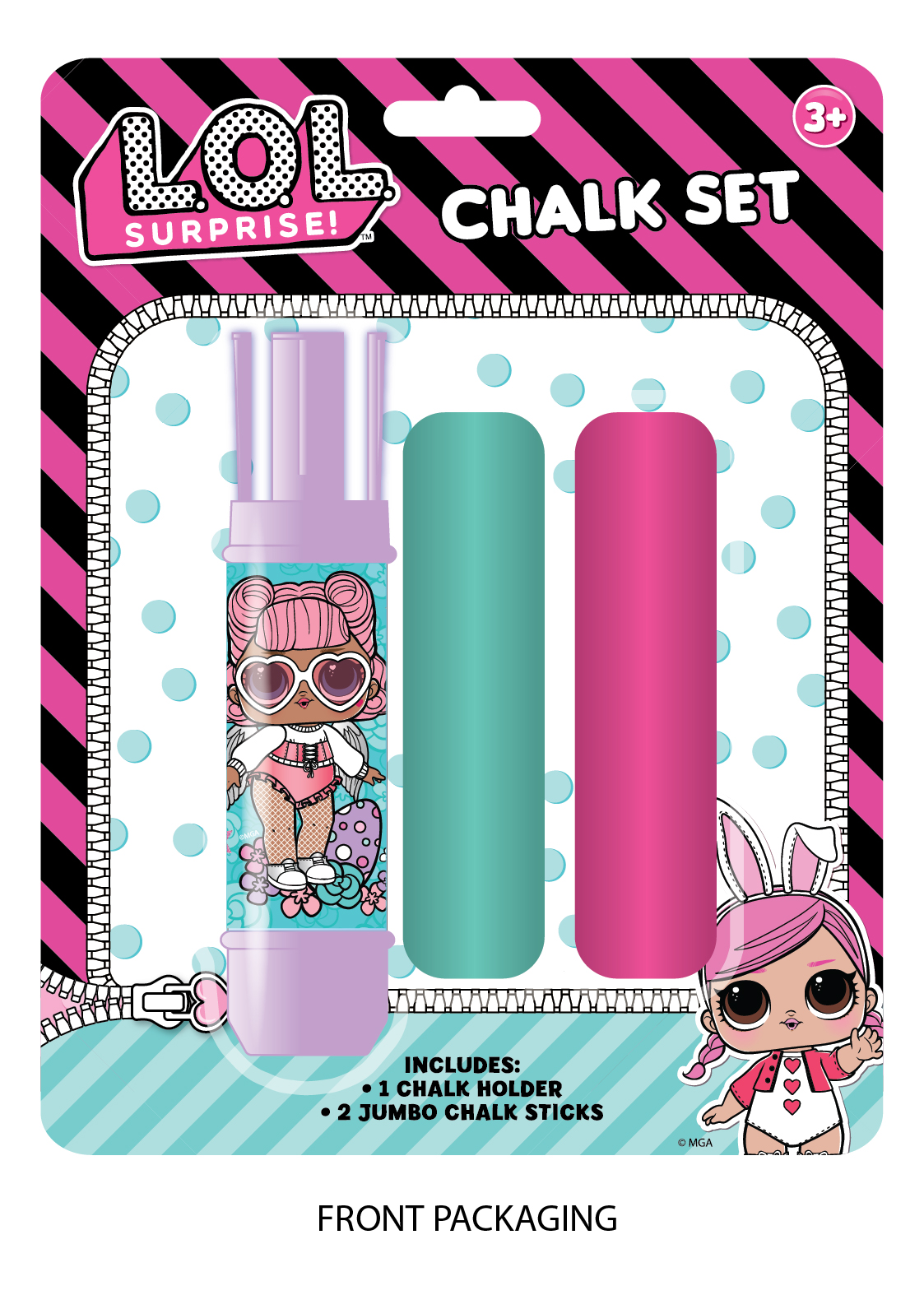 MGA LOL Surprise! Chalk set includes 2 Jumbo Chalk Sticks and 1 Jumbo