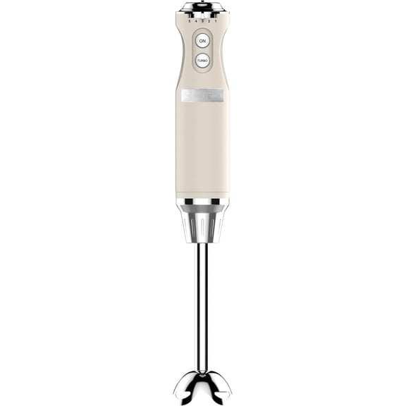 Hand Blender - 5-Speed Immersion Blender with  Function, Stainless Steel Blades & Rod, 500W Power, Detachable Easy Clean Design, Best for Smoothies & Soups - Retro Appliance, White