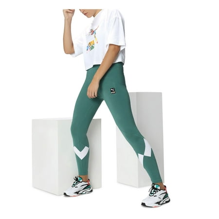 PUMA Womens Green Color Block Active Wear High Waist Leggings M