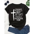 thumbnail image 3 of Plus Size Cross & Letter Print T-Shirt, Casual Short Sleeve Top For Spring & Summer, Women's Plus Size Clothing, 3 of 12