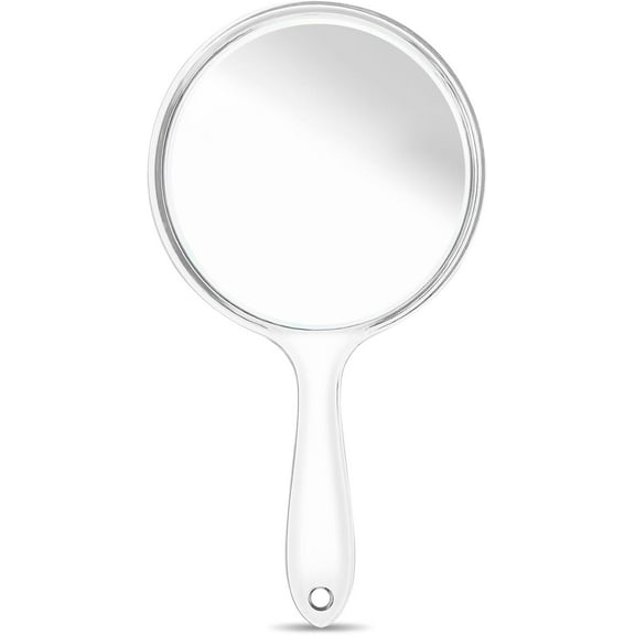 RUseeN Handheld Mirror with Handle, Hand Mirror Small Doule Sided Magnifying Mirror 1X 2X, Handle Makeup Mirror, Acrylic Handheld Mirror Rounded Shape, Transparent 1 Pack