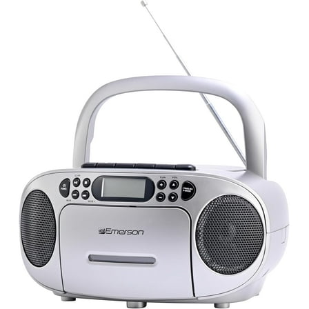 Emerson Portable CD Player Boombox with Cassette Player, AM/FM Radio, Tape Recorder, AUX, Headphone Jack, Dual Speakers, AC/DC & Battery Operated - Stereo System for Home, Indoor & Outdoor Use - Gray