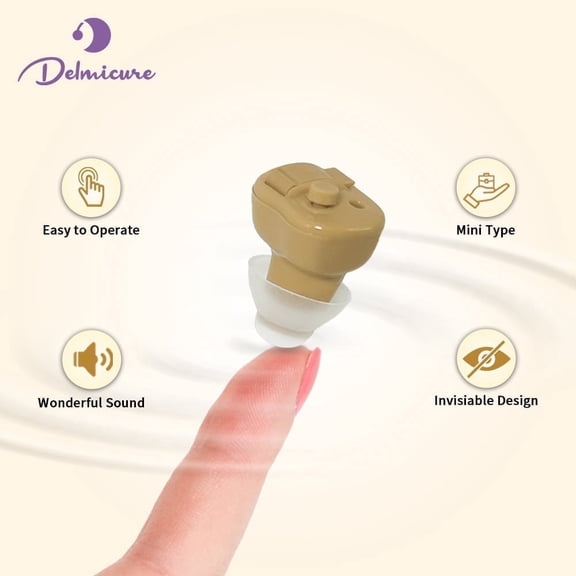 Delmicure Hearing Aids for Seniors, Clear Sound, Easy Button Control, In-Ear Design with Replaceable A10 Battery VHP-603 Beige - Single
