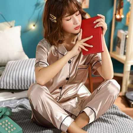 

DanceeMangoo Short Sleeve Silk Pajamas Spring Women Summer Pajama Sets Silk Sleepwear Pyjamas 3XL 4XL 5XL Combination Nightwear