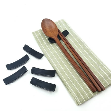 - Set of 6, The Elixir Black Porcelain Chopsticks Rest Holder, Ceramic Knife Fork Spoon Chopsticks Tableware Rest Set