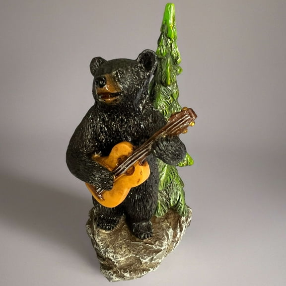 Black Bear Playing Guitar Figurine Musical Wildlife Decor 5 x 4 Inch