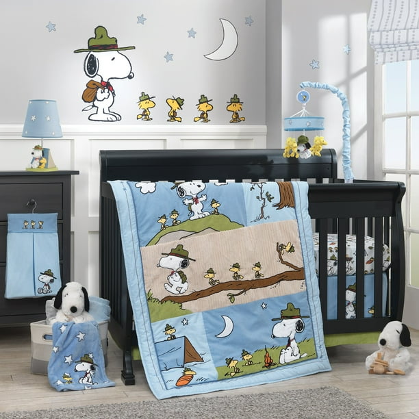 Lambs Ivy Snoopy S Campout 4 Piece Crib Bedding Set Blue