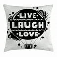 thumbnail image 1 of Live Laugh Love Decor Throw Pillow Cushion Cover, Air Balloon Clouds Sun Cute Hipster Illustration Philosophy Motto, Decorative Square Accent Pillow Case, 24 X 24 Inches, Black White, by Ambesonne, 1 of 2