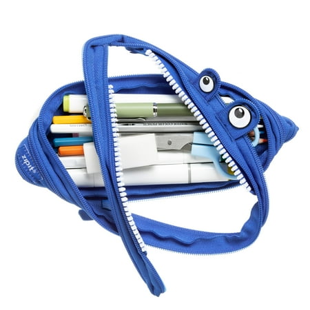 ZIPIT Monster Pencil Case for Boys, Holds up to 30 Pens, Made of One Long Zipper! (Royal Blue)