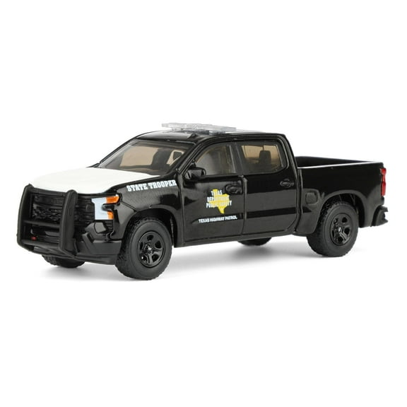 2023 Chevrolet Silverado Pickup Truck "Texas Highway Patrol" Black with White Hood 1/64 Diecast Model Cars by Greenlight