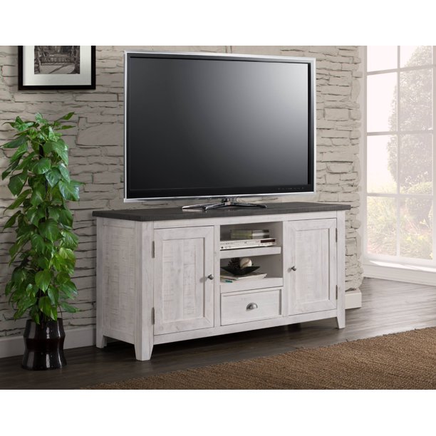 Martin Svensson Home Monterey Solid Wood TV Stand, White with Grey Top