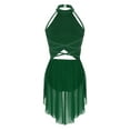 thumbnail image 4 of YiZYiF Women Sparkly Lyrical Dance Dress Halter Backless Skirt Leotard Modern Contemporary Dancewear Green XL, 4 of 7