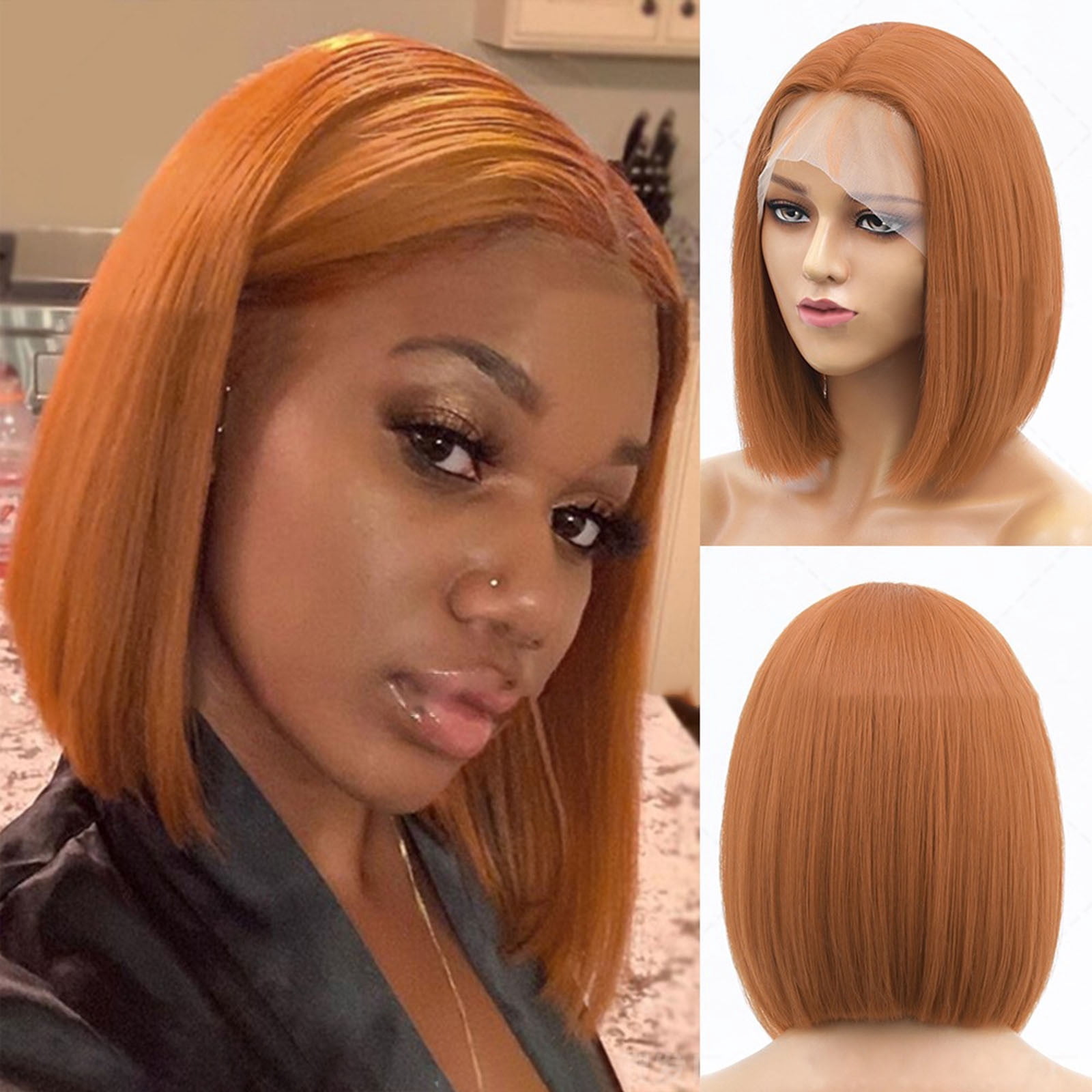 Short Pink Bob Wig for Women, Straight Synthetic Wig Heat Resistant Colored Wigs for Party Use(Brick Red,One Size)