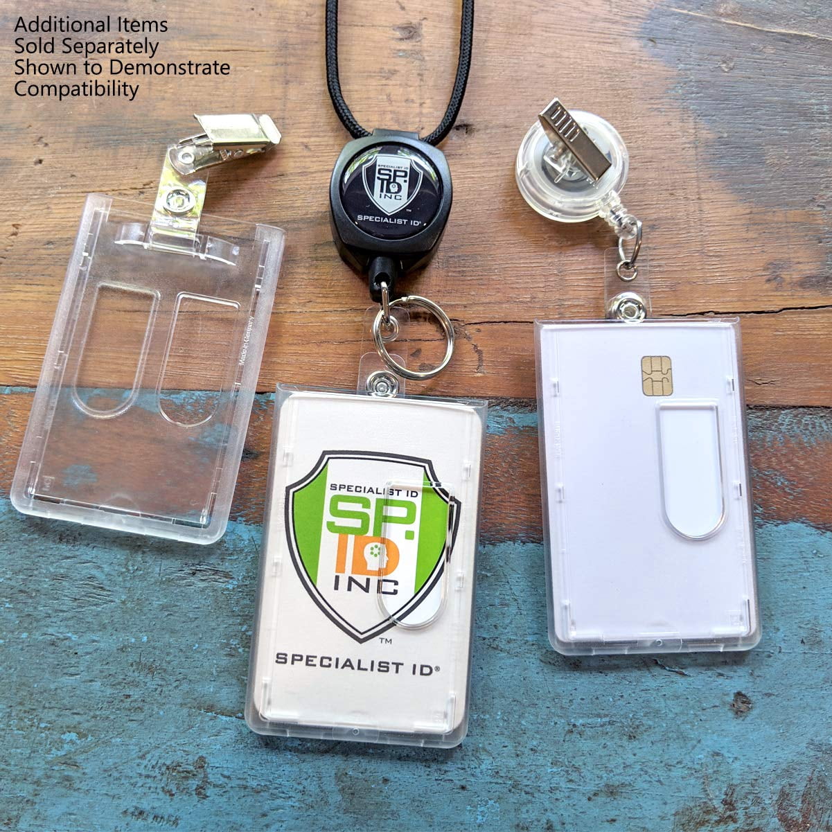 Bulk 50 Pack - Heavy Duty Dual Sided Badge Holders - Holds 2 Cards - Polycarbonate Vertical - Durable Rigid Clear Hard Plastic Badges - Secure Top Load Sleeve Card Protector Case by Specialist ID