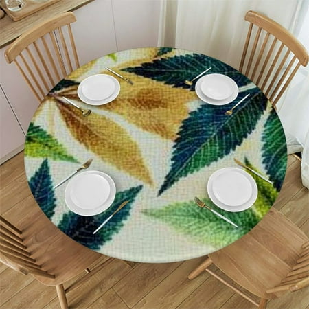 

Patifu Leaves Round Tablecloth with Elastic Edge Stain-Resistant and Washable - Ideal for Indoor and Outdoor Dining - Great for Home Kitchen Parties Holiday Dinners - Multiple Sizes Available 42 -46