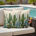 thumbnail image 4 of Green Cactus Outdoor Waterproof Pillow Covers, Watercolor Summer Botanical Beige Decorative Square Throw Pillowcase Sofa Cushion Sham for Patio/Couch/Chair, 24"x24" 2 Pack, 4 of 8
