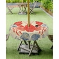 thumbnail image 4 of Fsddascl Lobster Coastal Outdoor Tablecloth - 54 Inch Round Dining Table Cover, Summer Beach Coral Shell Nautical Vintage Waterproof Outdoor Table Cloth with Umbrella Hole & Zipper for Picnic/Patio, 4 of 7