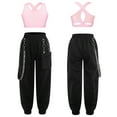 thumbnail image 6 of Sinleey Girls Hip Hop Dance Outfits Crop Tops with Chain Sweatpants Set Street Dance Outfits Active Pink 10, 6 of 7