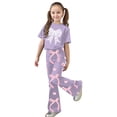 thumbnail image 4 of 2 Piece Set for Girls Valentines Heart Print Bow Detail Short Sleeve Top and Wide Leg Pants Cute Outfit for Kids, 4 of 4