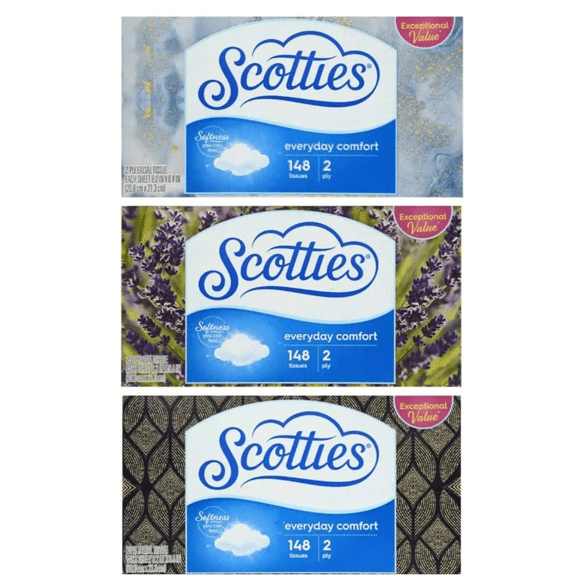 Scotties 2-Ply Facial Tissues, 148 Sheets Per Box 4-Pack (Box Design May Vary), Soft Perfect For Everyday Use